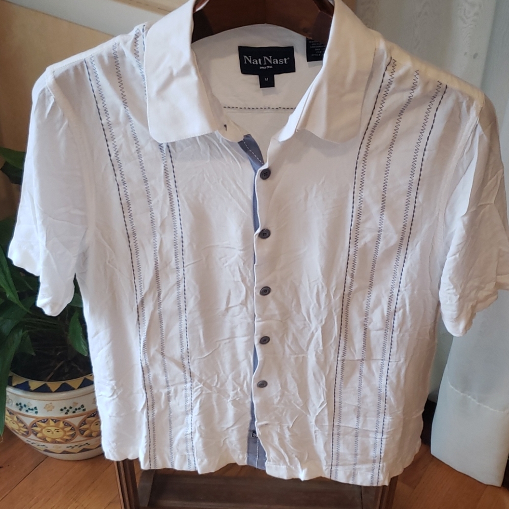 Medium Nat Nast Shirt White w Blue Stitch +Buttons